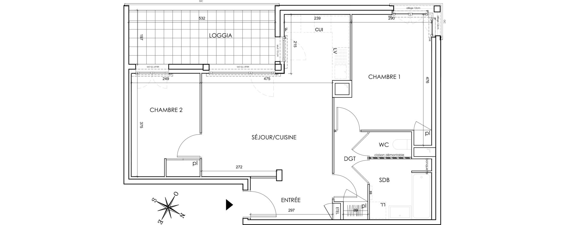 Appartement T3 de 60,35 m2 &agrave; Lyon Grand trou (8eme)
