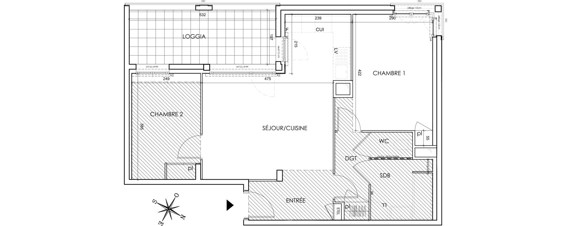 Appartement T3 de 60,82 m2 &agrave; Lyon Grand trou (8eme)