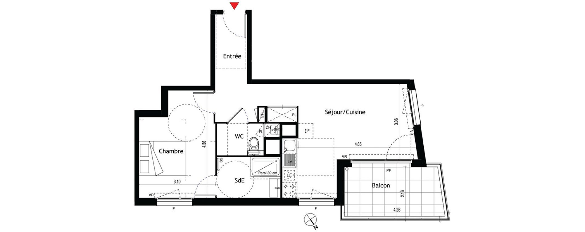 Appartement T2 de 46,06 m2 &agrave; Lyon &eacute;tats-unis (8eme)