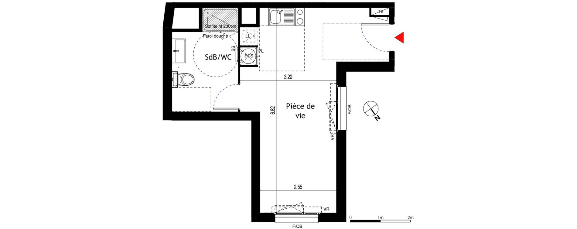 Appartement T1 de 29,03 m2 &agrave; Lyon &eacute;tats-unis (8eme)