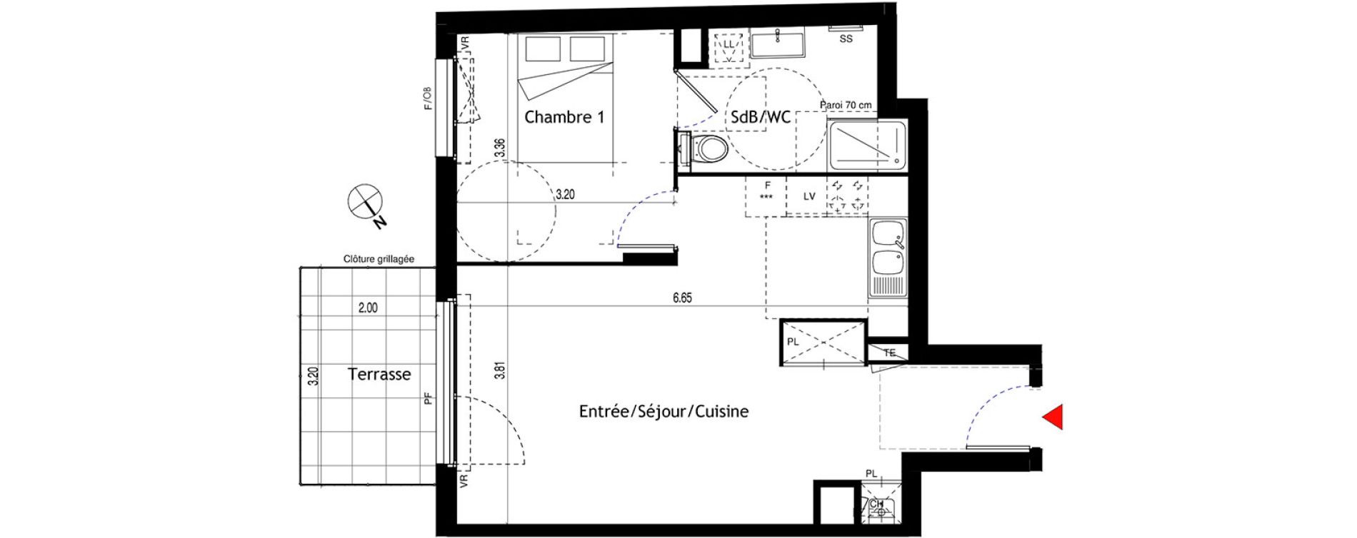 Appartement T2 de 48,45 m2 &agrave; Lyon &eacute;tats-unis (8eme)
