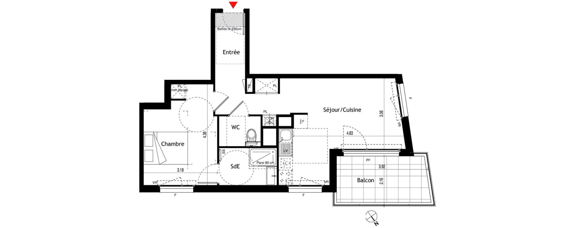 Appartement T2 de 45,69 m2 &agrave; Lyon &eacute;tats-unis (8eme)