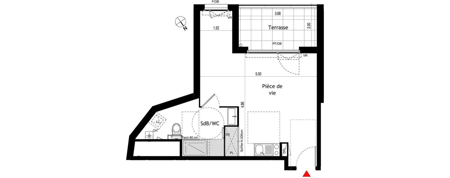 Appartement T1 de 34,58 m2 &agrave; Lyon &eacute;tats-unis (8eme)