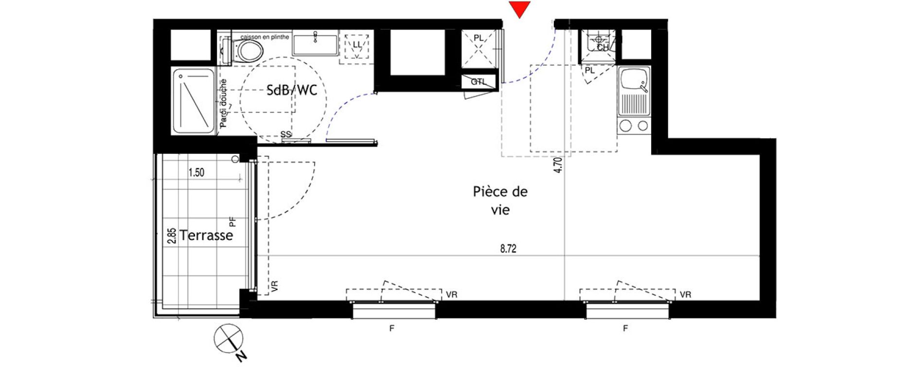Appartement T1 de 36,57 m2 &agrave; Lyon &eacute;tats-unis (8eme)