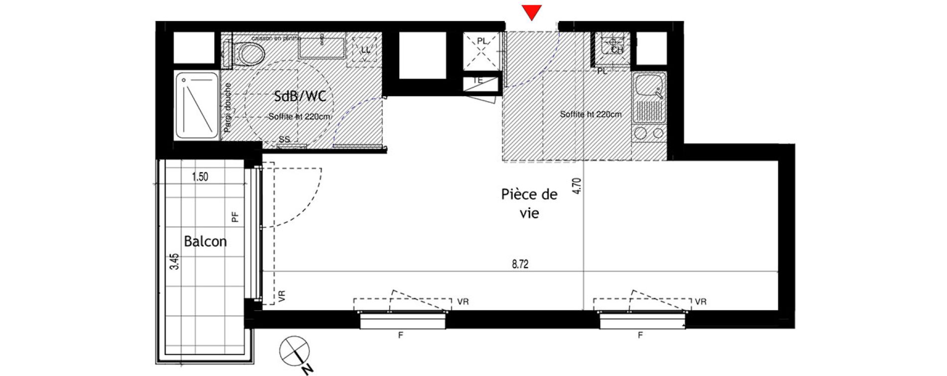 Appartement T1 de 36,64 m2 &agrave; Lyon &eacute;tats-unis (8eme)