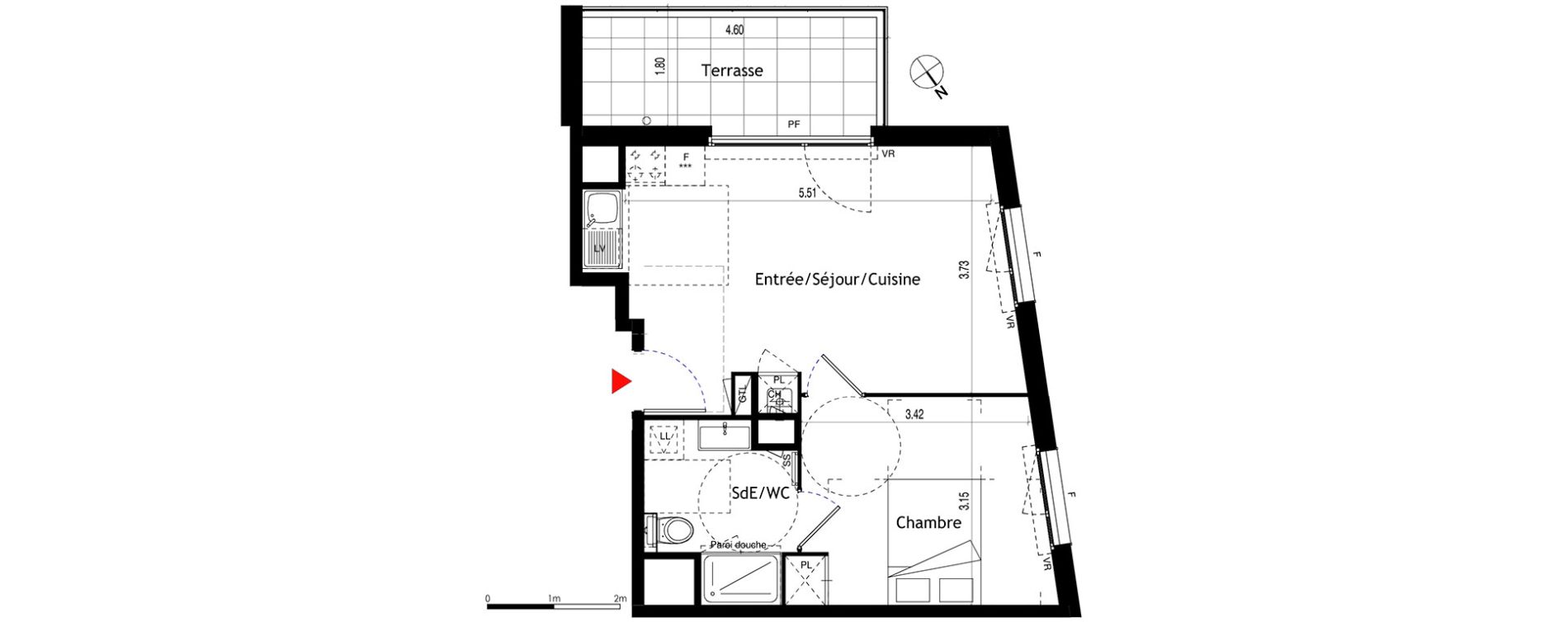 Appartement T2 de 39,54 m2 &agrave; Lyon &eacute;tats-unis (8eme)