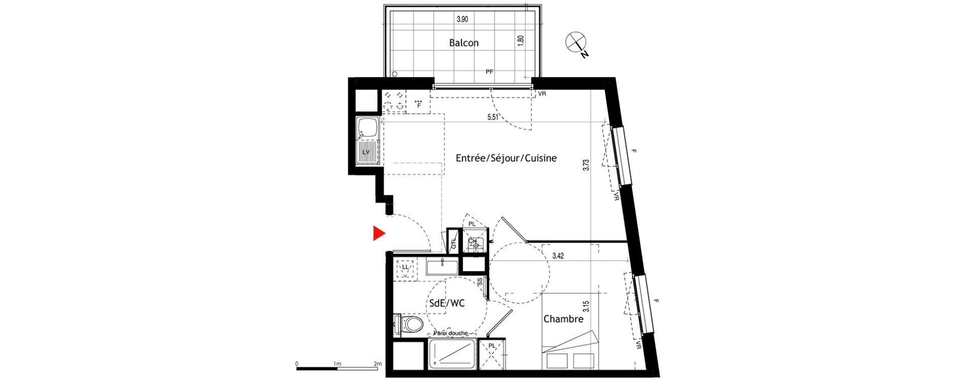Appartement T2 de 39,54 m2 &agrave; Lyon &eacute;tats-unis (8eme)