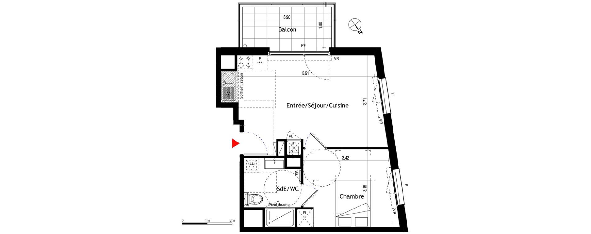 Appartement T2 de 39,39 m2 &agrave; Lyon &eacute;tats-unis (8eme)