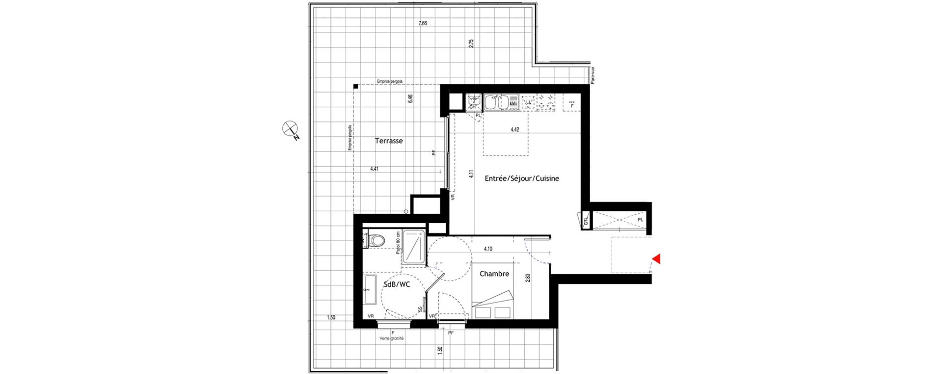 Appartement T2 de 45,78 m2 &agrave; Lyon &eacute;tats-unis (8eme)