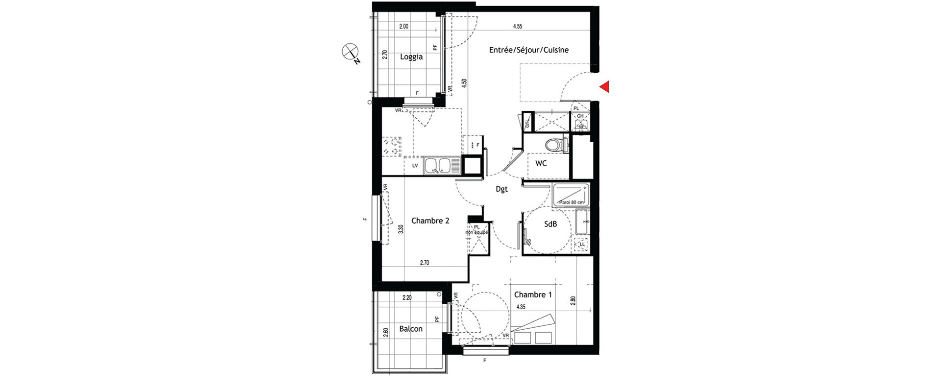 Appartement T3 de 55,74 m2 &agrave; Lyon &eacute;tats-unis (8eme)