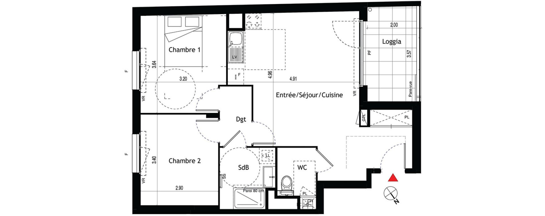 Appartement T3 de 59,54 m2 &agrave; Lyon &eacute;tats-unis (8eme)