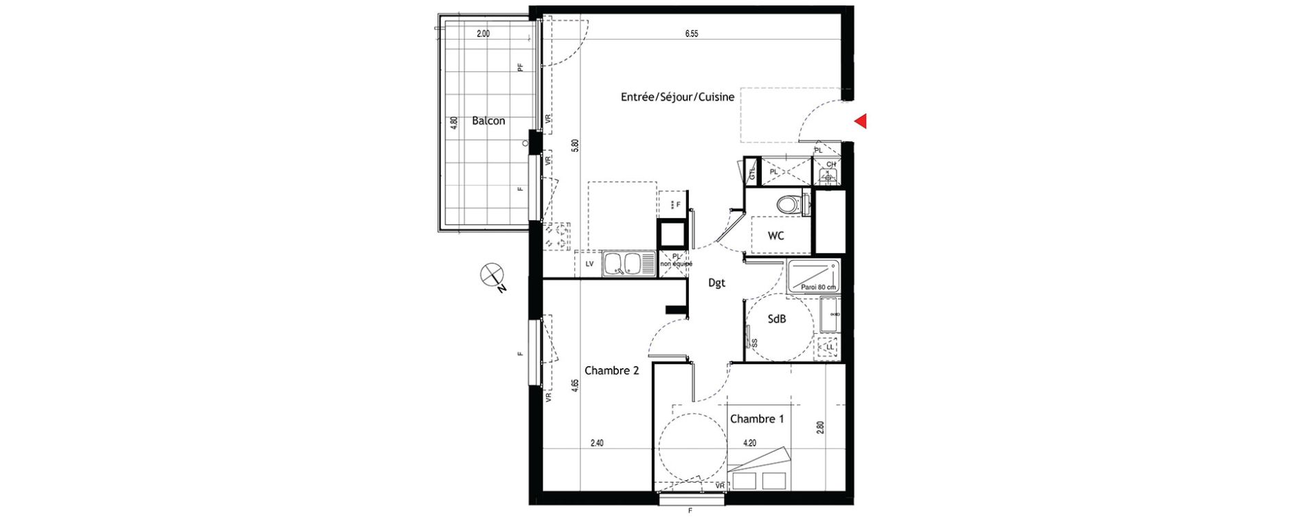 Appartement T3 de 66,12 m2 &agrave; Lyon &eacute;tats-unis (8eme)