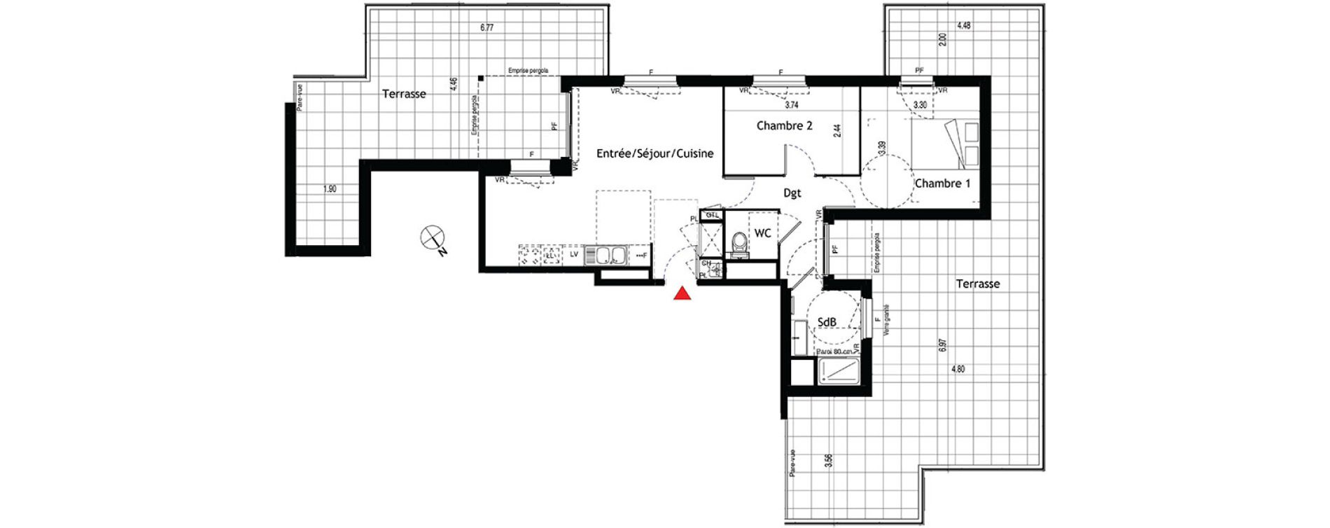Appartement T3 de 60,10 m2 &agrave; Lyon &eacute;tats-unis (8eme)