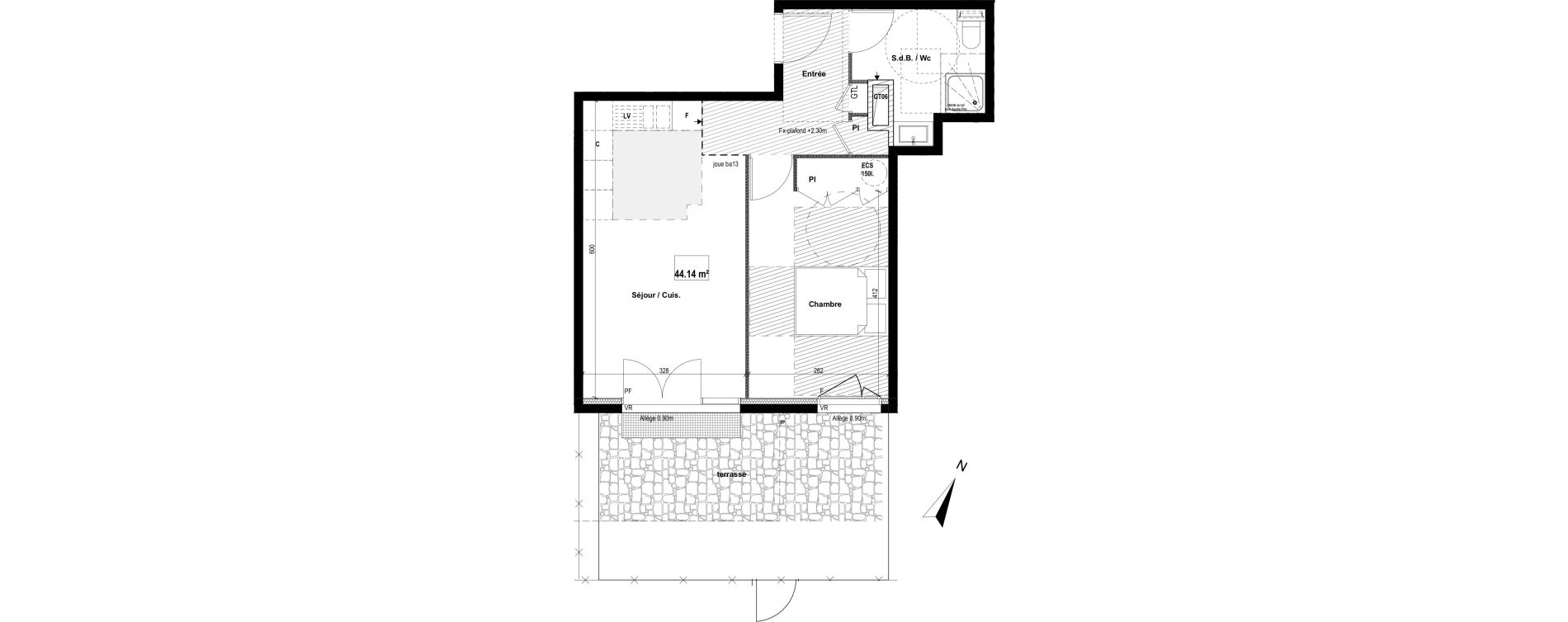Appartement T2 de 44,14 m2 &agrave; Lyon La croix-rousse (1er/4eme)