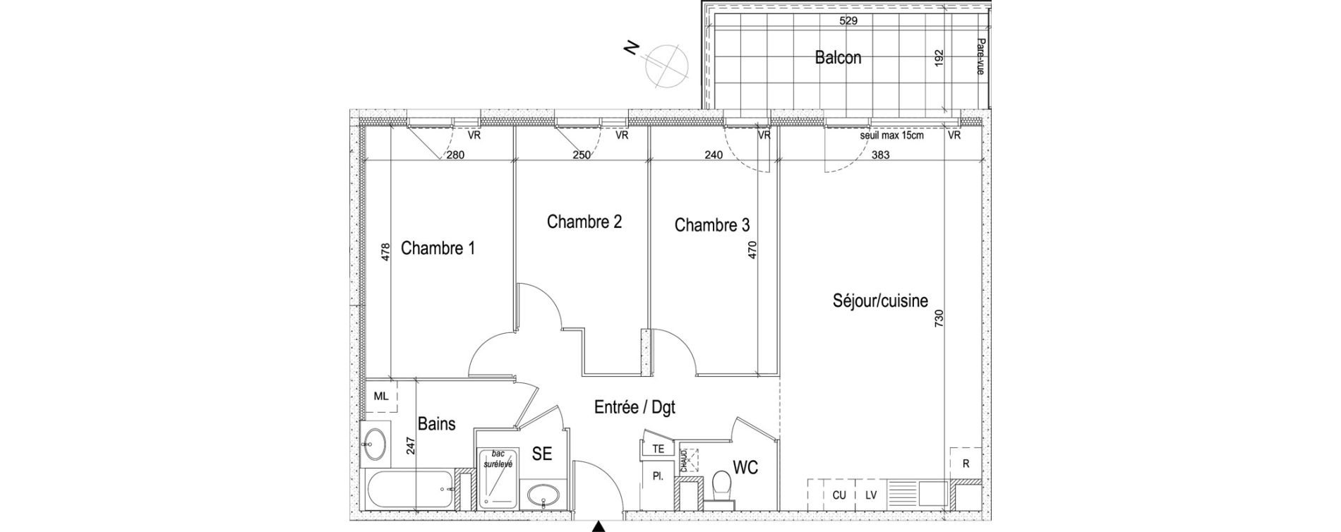 Appartement T4 de 82,30 m2 &agrave; Lyon Grand trou (8eme)