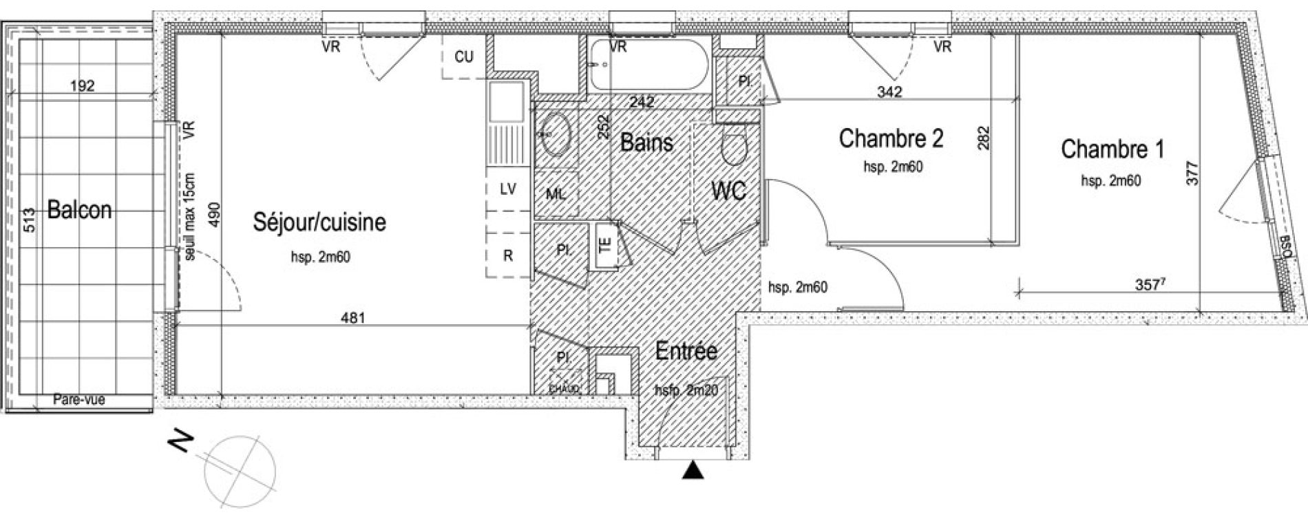 Appartement T3 de 61,97 m2 &agrave; Lyon Grand trou (8eme)