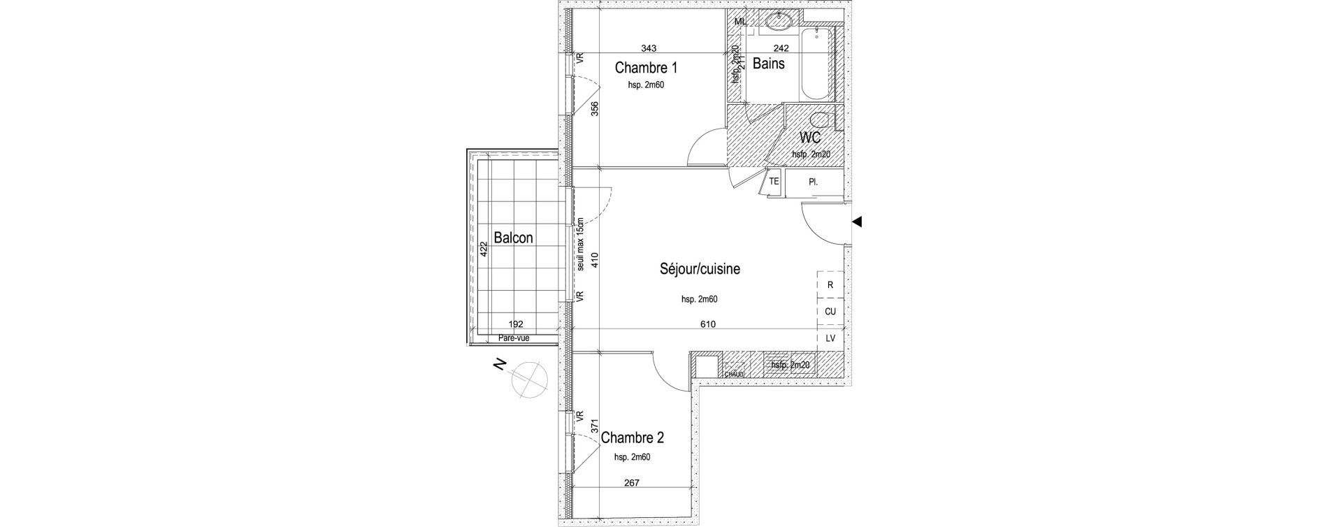 Appartement T3 de 57,55 m2 &agrave; Lyon Grand trou (8eme)