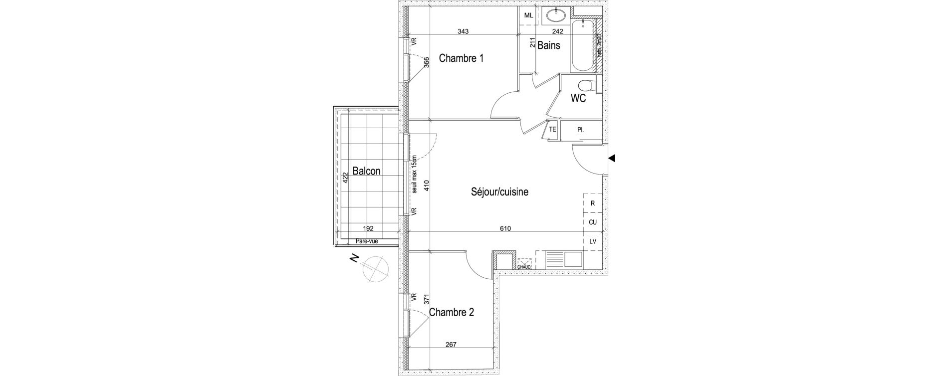 Appartement T3 de 57,55 m2 &agrave; Lyon Grand trou (8eme)