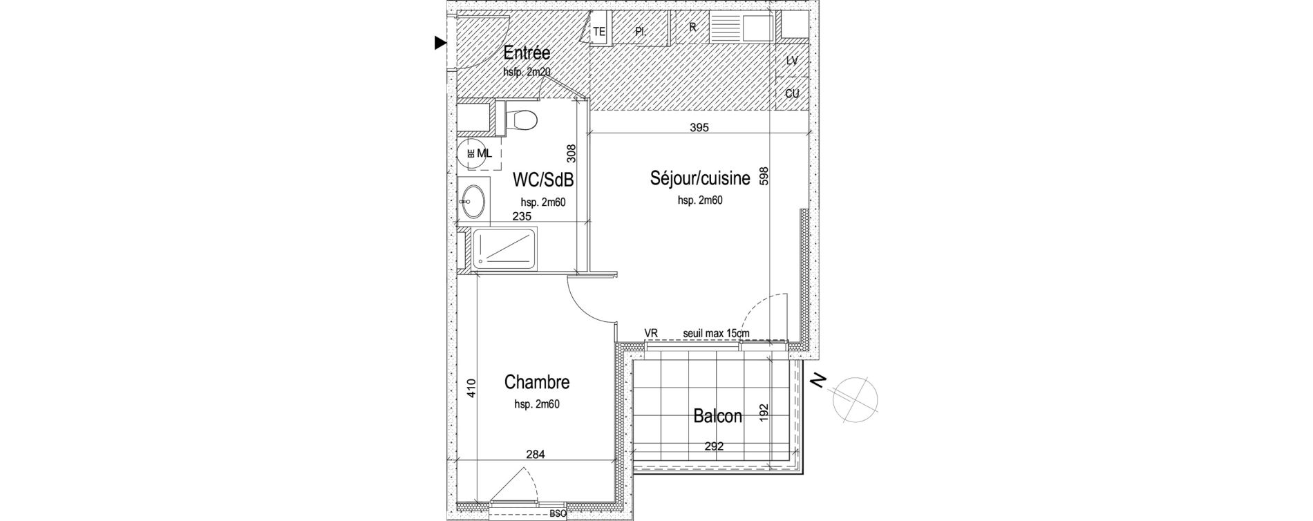 Appartement T2 de 43,85 m2 &agrave; Lyon Grand trou (8eme)