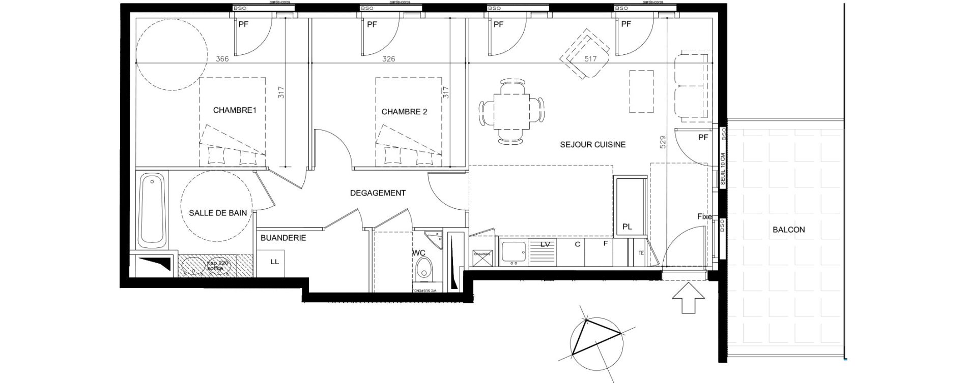 Appartement T3 de 64,05 m2 &agrave; Lyon Montchat (3&egrave;me)