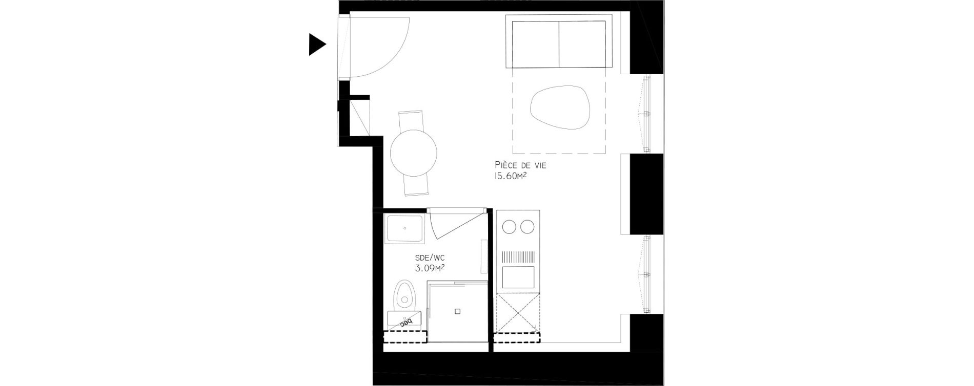 Appartement T1 de 18,68 m2 &agrave; Lyon Villette - maisons neuves (3eme)