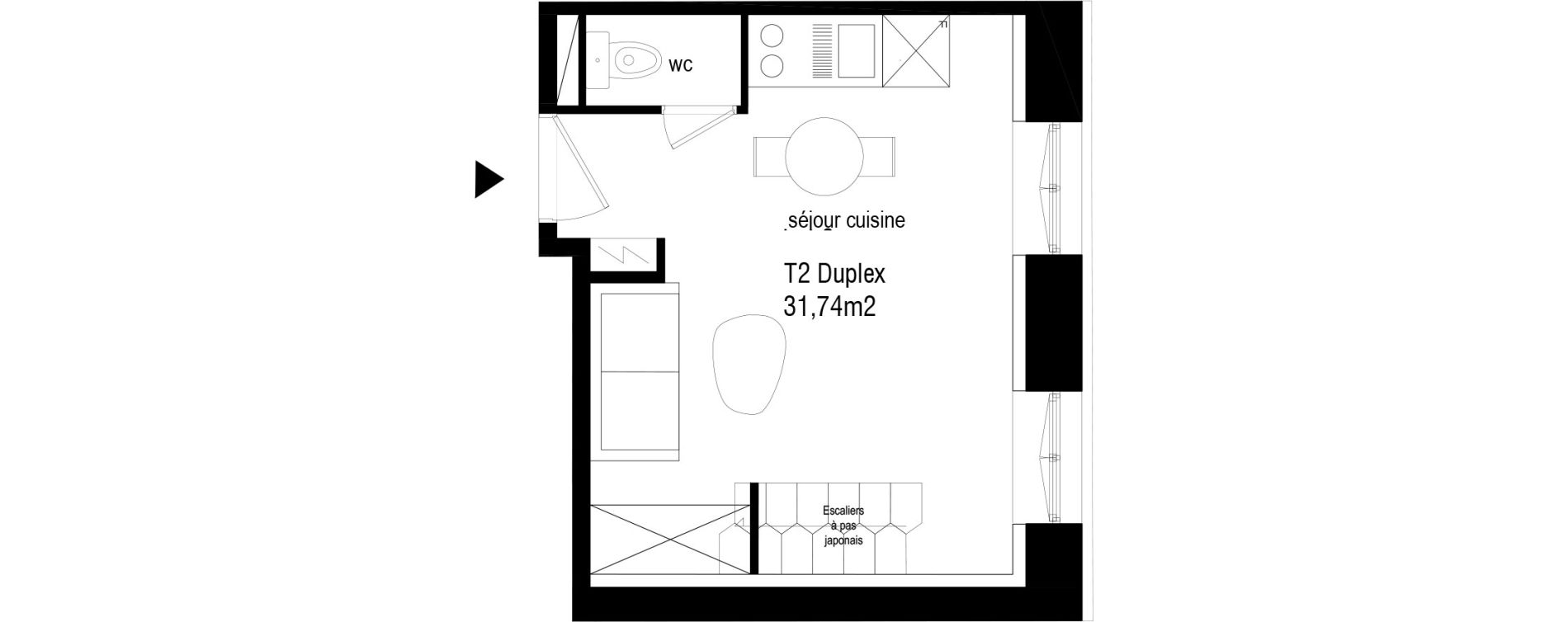 Duplex T1 bis de 31,74 m2 &agrave; Lyon Villette - maisons neuves (3eme)