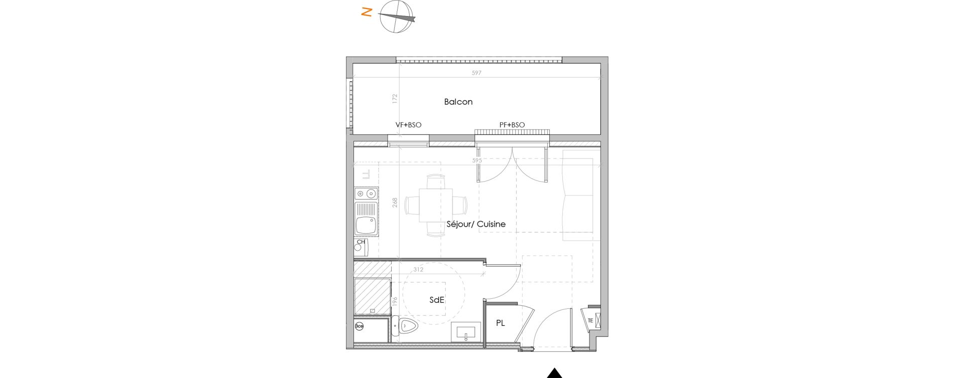Appartement T1 de 27,68 m2 &agrave; Lyon La garde (5eme)