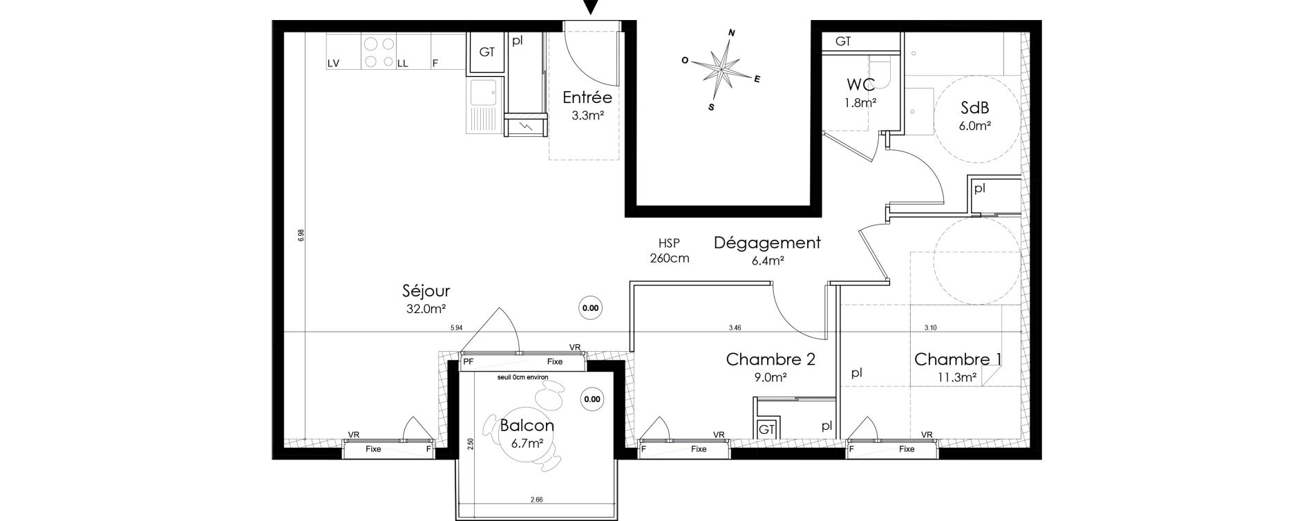 Appartement T3 de 69,80 m2 &agrave; Lyon Montchat (3&egrave;me)