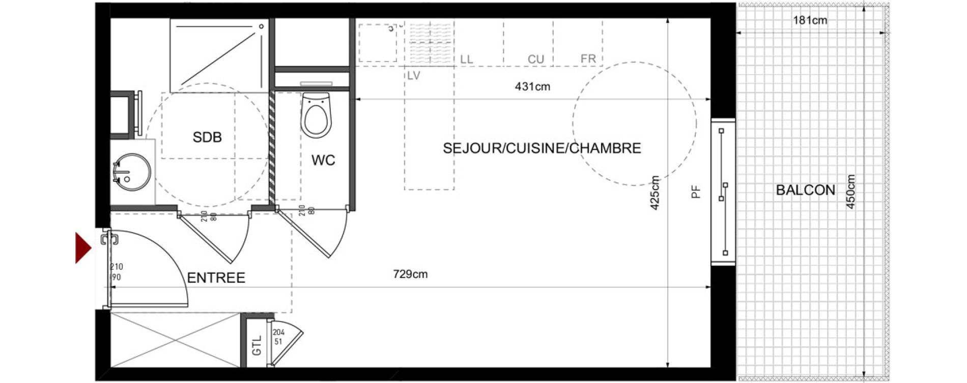 Appartement T1 de 29,53 m2 &agrave; Lyon Bellecombe - thiers (6eme)