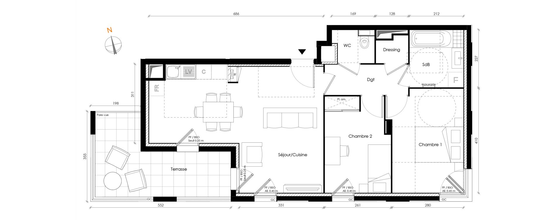 Appartement T3 de 59,62 m2 &agrave; Lyon Transvaal (8eme)