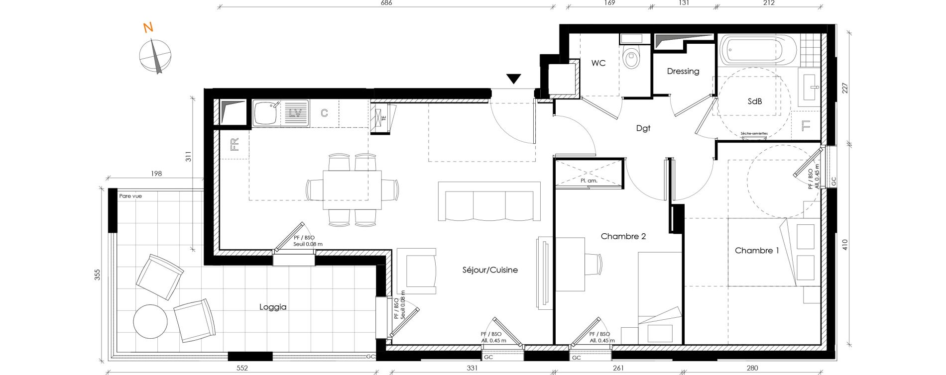 Appartement T3 de 59,64 m2 &agrave; Lyon Transvaal (8eme)