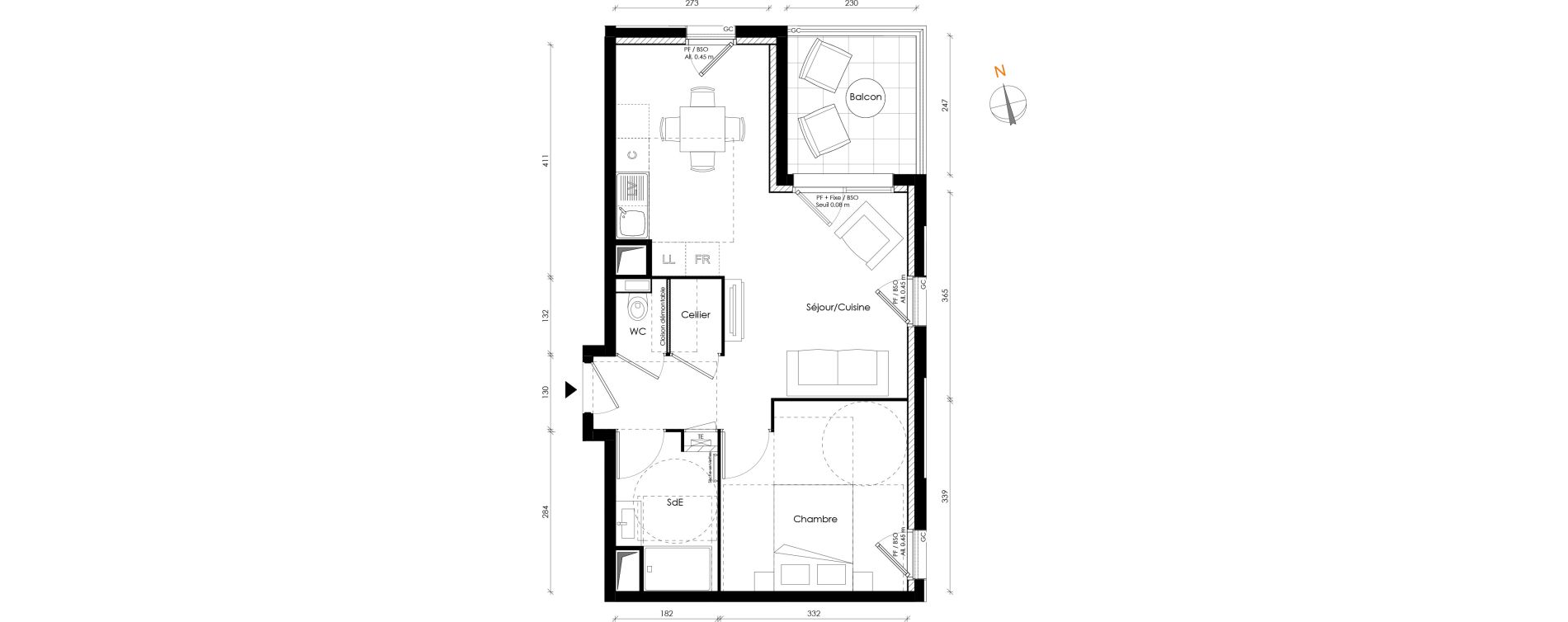 Appartement T2 de 42,42 m2 &agrave; Lyon Transvaal (8eme)