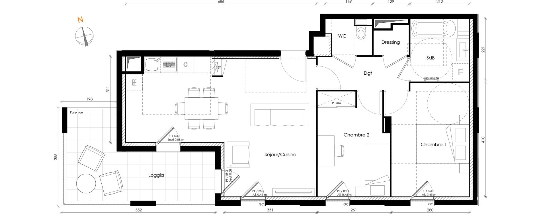 Appartement T3 de 59,62 m2 &agrave; Lyon Transvaal (8eme)