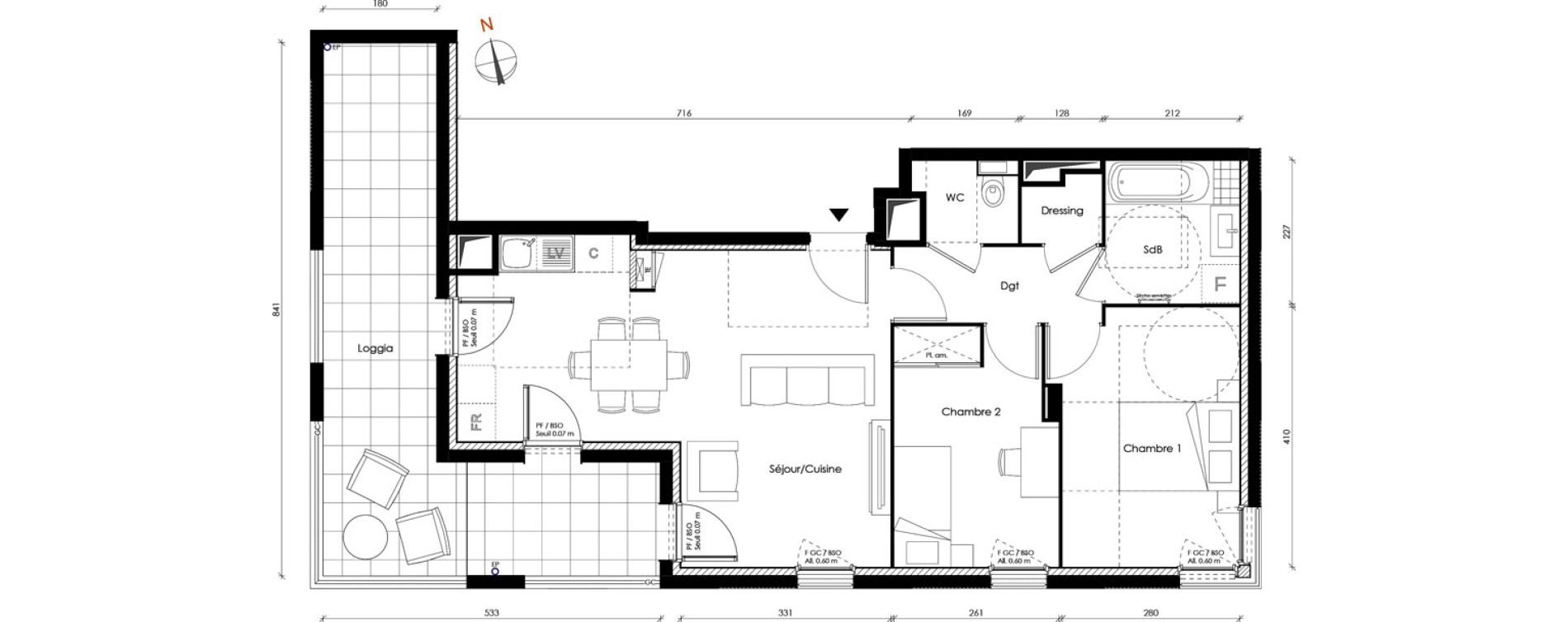 Appartement T3 de 60,01 m2 &agrave; Lyon Transvaal (8eme)