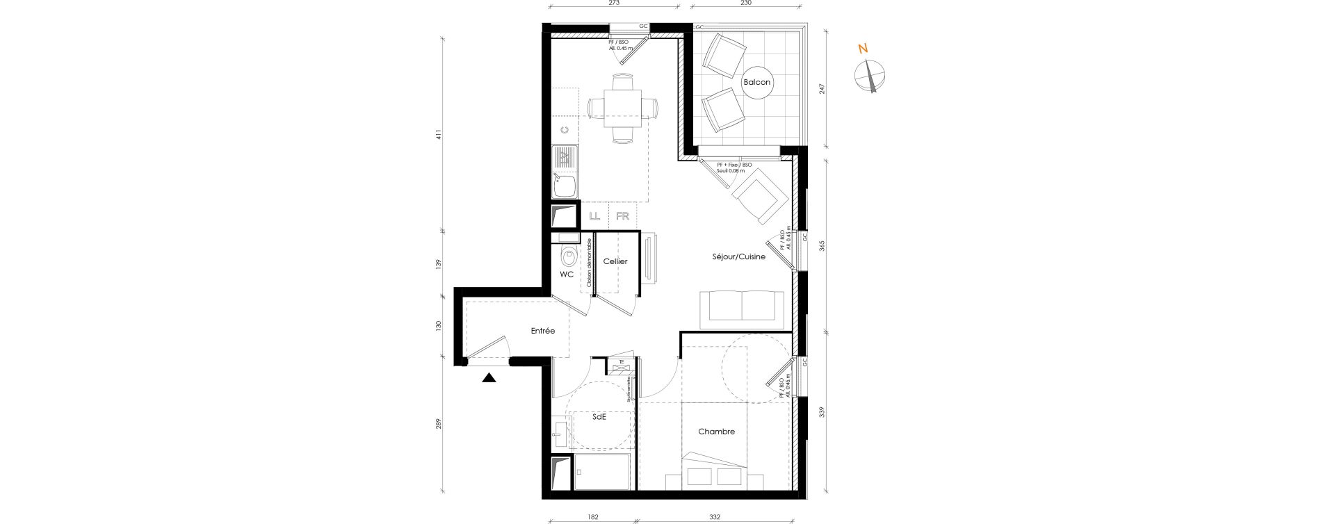 Appartement T2 de 44,36 m2 &agrave; Lyon Transvaal (8eme)