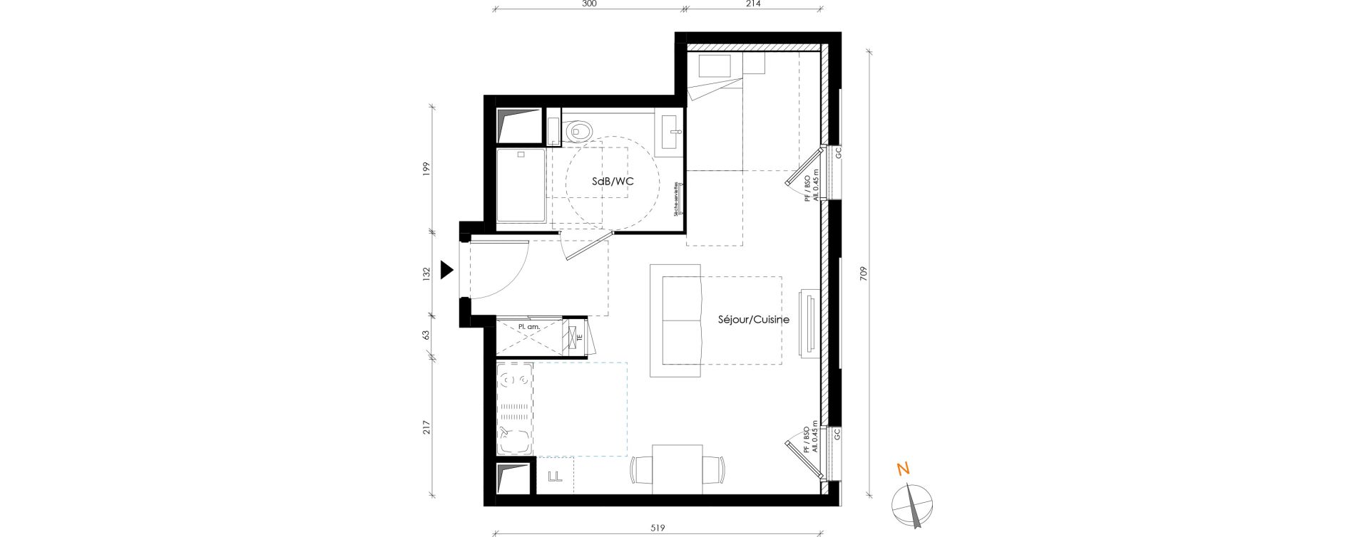 Appartement T1 de 32,92 m2 &agrave; Lyon Transvaal (8eme)