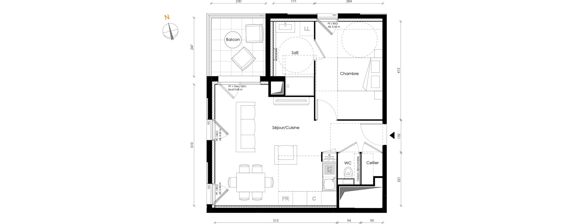 Appartement T2 de 44,63 m2 &agrave; Lyon Transvaal (8eme)