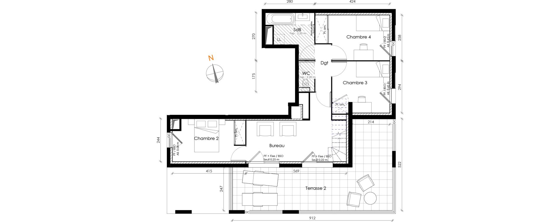 Appartement T5 de 117,22 m2 &agrave; Lyon Transvaal (8eme)