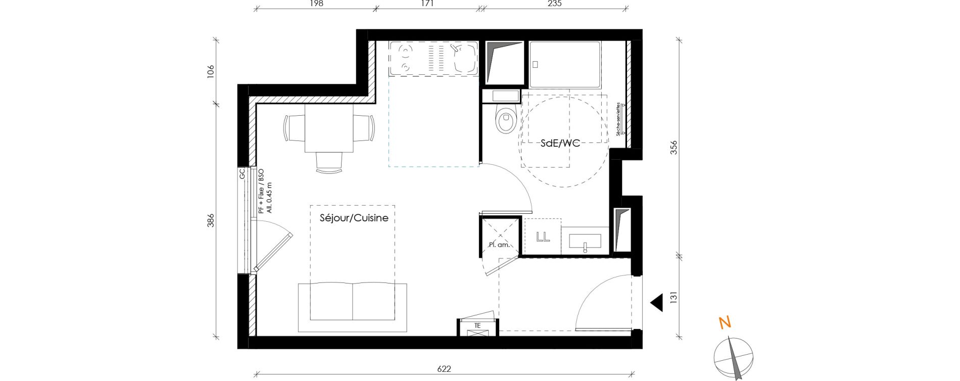 Appartement T1 de 26,35 m2 &agrave; Lyon Transvaal (8eme)