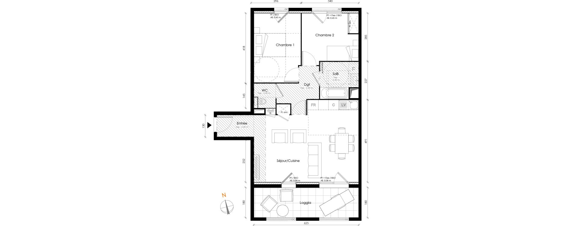Appartement T3 de 63,65 m2 &agrave; Lyon Transvaal (8eme)