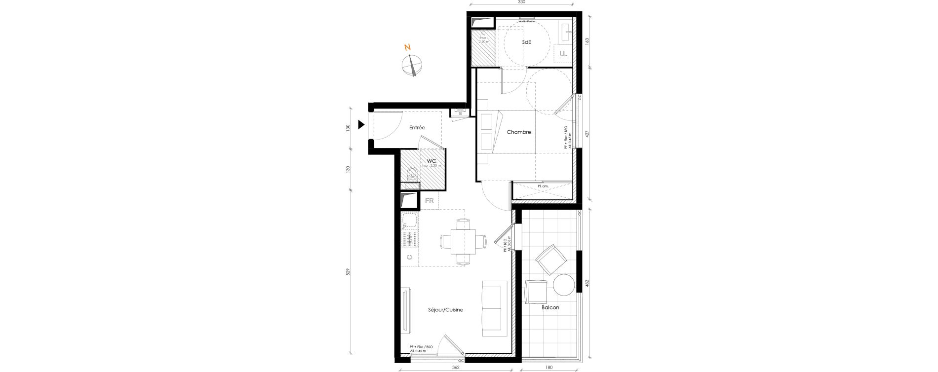 Appartement T2 de 43,65 m2 &agrave; Lyon Transvaal (8eme)