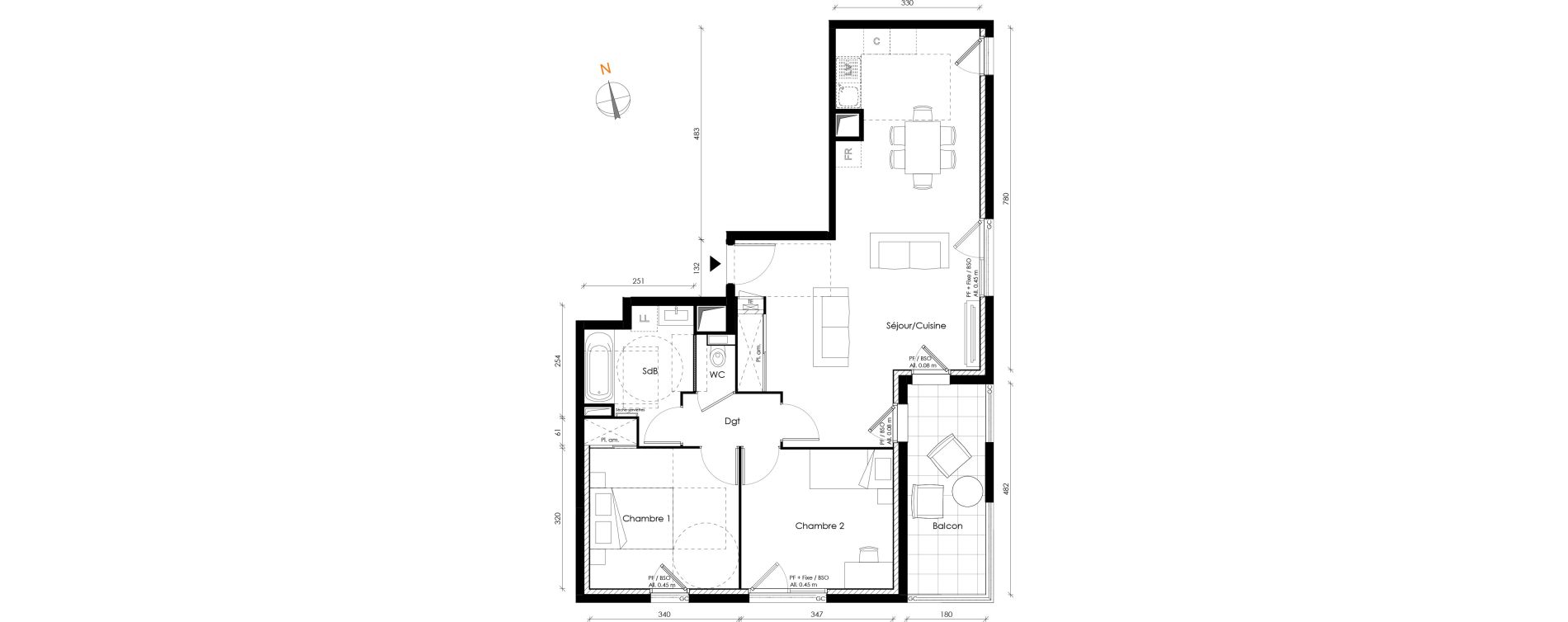 Appartement T3 de 69,12 m2 &agrave; Lyon Transvaal (8eme)
