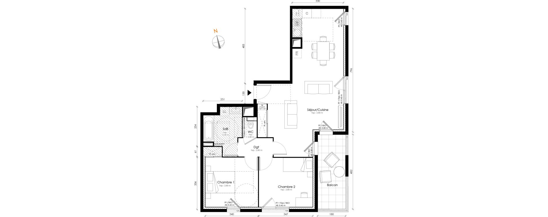Appartement T3 de 69,11 m2 &agrave; Lyon Transvaal (8eme)