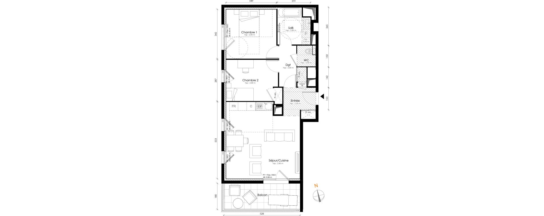 Appartement T3 de 64,14 m2 &agrave; Lyon Transvaal (8eme)
