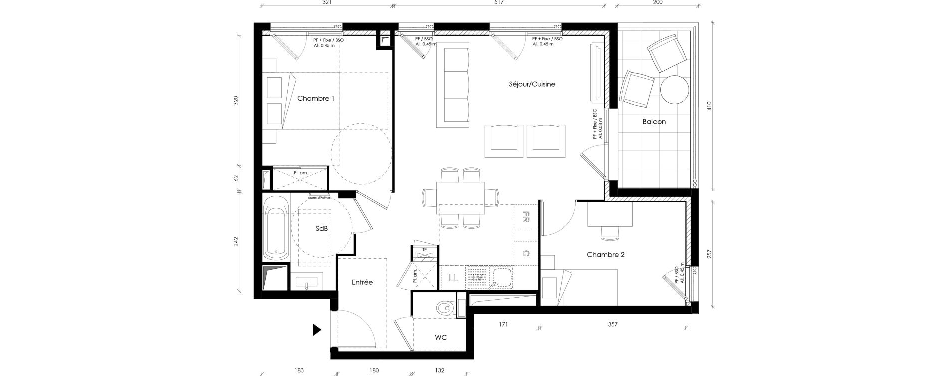 Appartement T3 de 61,24 m2 &agrave; Lyon Transvaal (8eme)