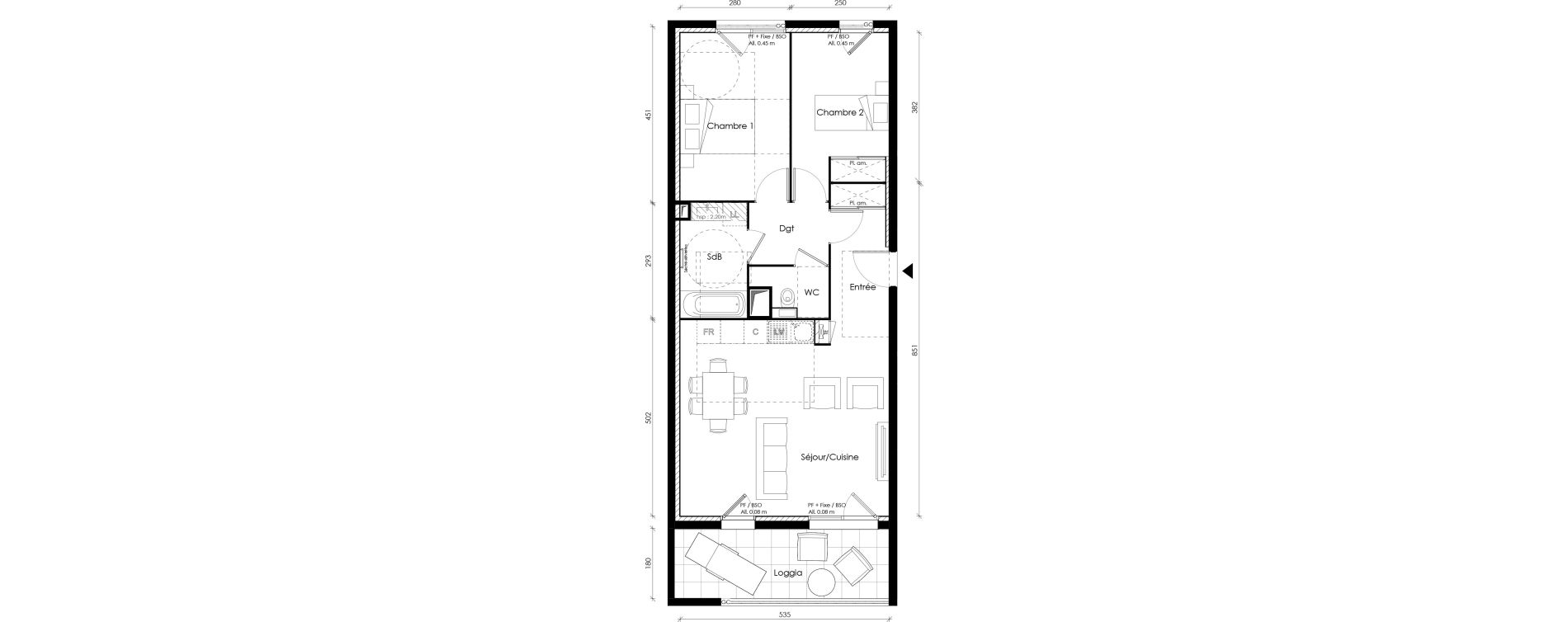 Appartement T3 de 63,83 m2 &agrave; Lyon Transvaal (8eme)