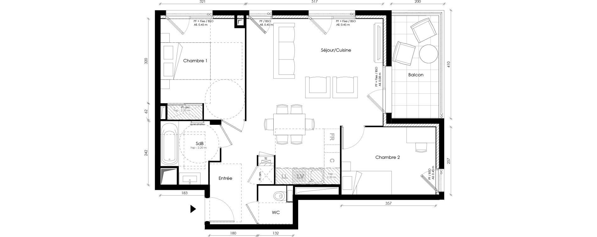 Appartement T3 de 61,25 m2 &agrave; Lyon Transvaal (8eme)