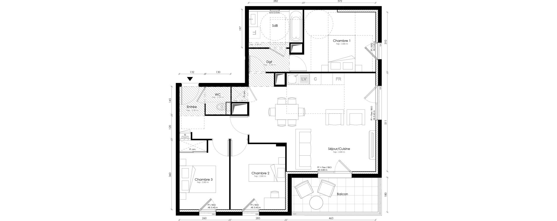 Appartement T4 de 78,26 m2 &agrave; Lyon Transvaal (8eme)