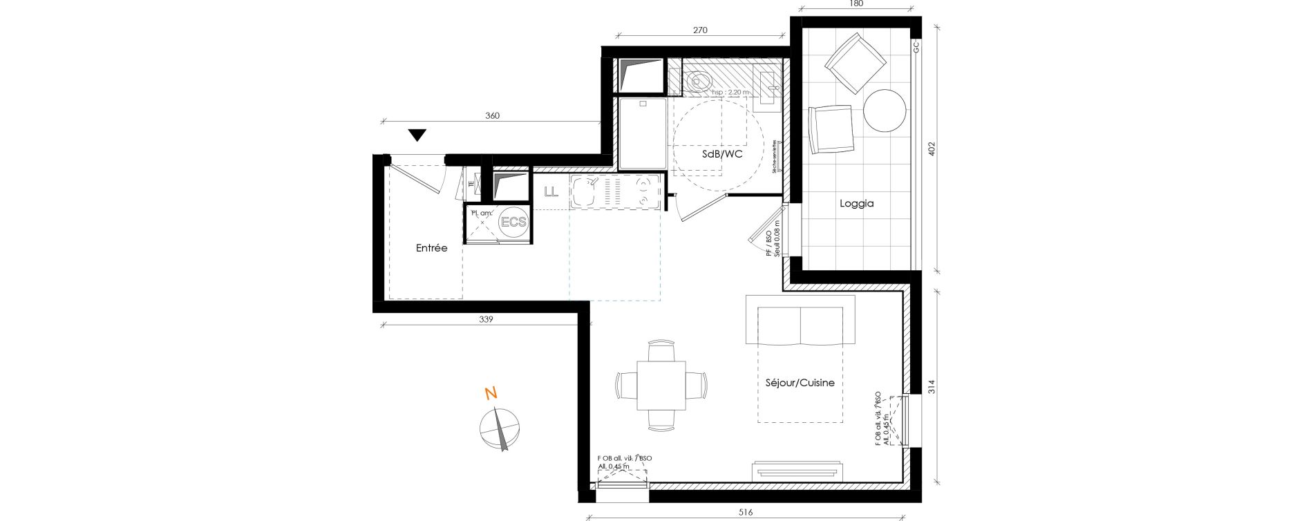 Appartement T1 de 33,39 m2 &agrave; Lyon Transvaal (8eme)