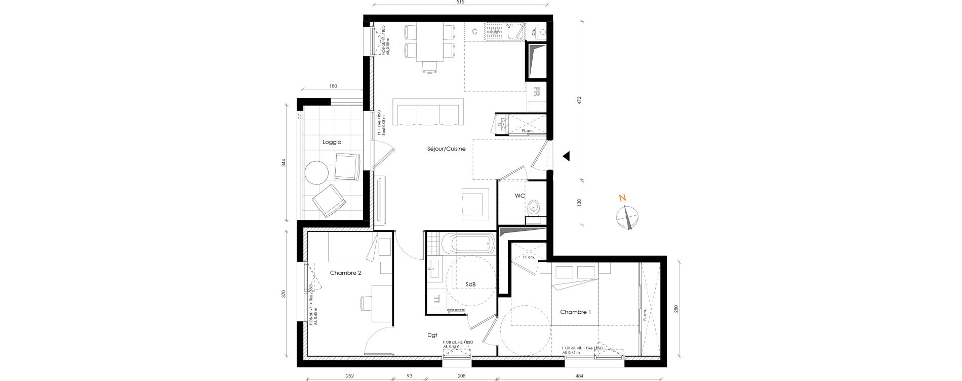 Appartement T3 de 64,54 m2 &agrave; Lyon Transvaal (8eme)